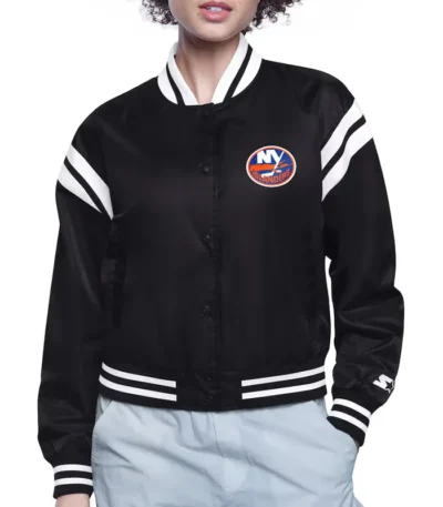 NY Islanders Printed Logo Varsity Satin Jacket