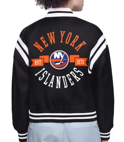 NY Islanders Printed Logo Varsity Satin Jacket