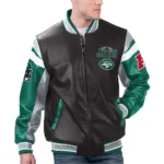 NY Jets Black Varsity Full-Zip Leather Jacket