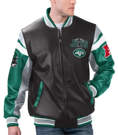 NY Jets Black Varsity Full-Zip Leather Jacket