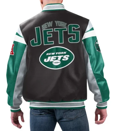 NY Jets Black Varsity Full-Zip Leather Jacket