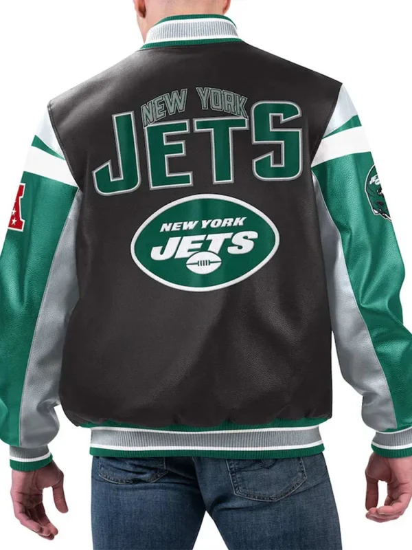 NY Jets Black Varsity Full-Zip Leather Jacket