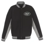 NY Jets Black and Gray Varsity Wool Jacket