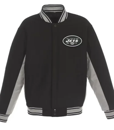 NY Jets Black and Gray Varsity Wool Jacket