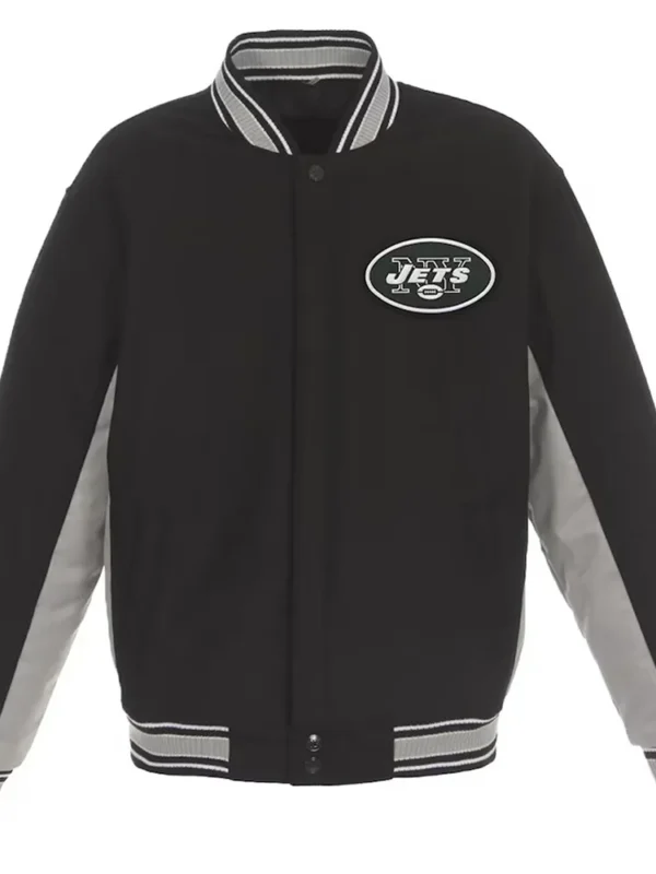 NY Jets Black and Gray Varsity Wool Jacket