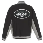 NY Jets Black and Gray Varsity Wool Jacket