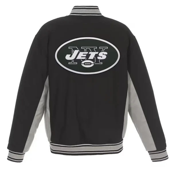 NY Jets Black and Gray Varsity Wool Jacket