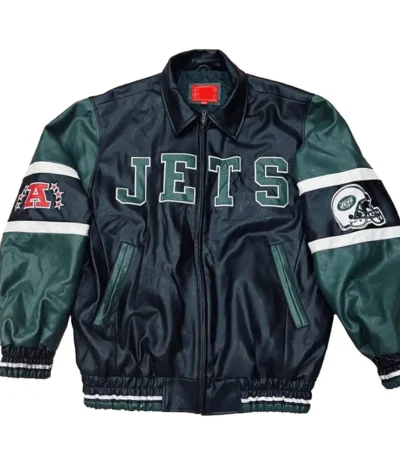 NY Jets Black and Green Varsity Leather Jacket