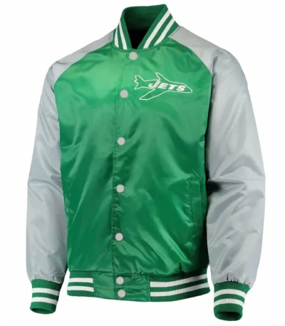 NY Jets Lead Off Green and Gray Satin Jacket