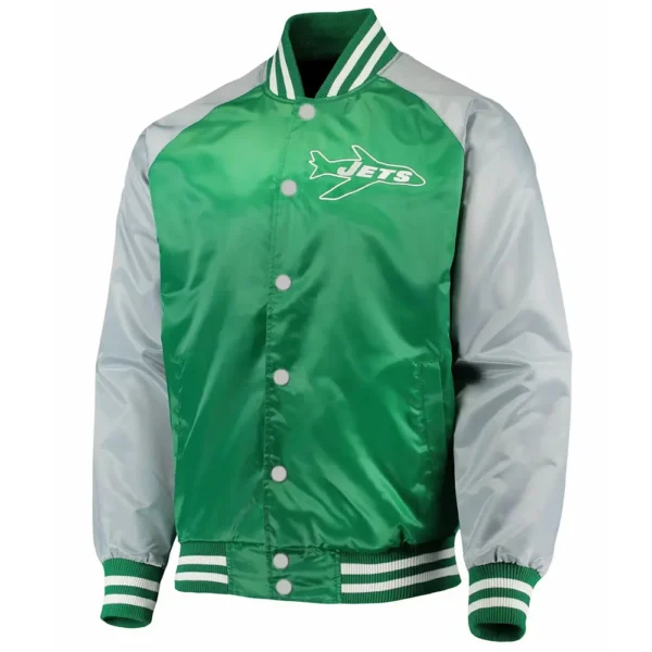 NY Jets Lead Off Green and Gray Satin Jacket