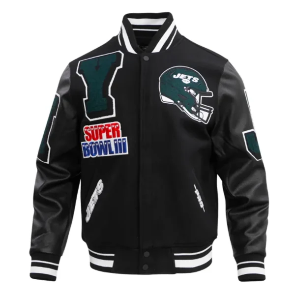 NY Jets Mashup Rib Varsity Wool-Leather Jacket