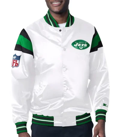 NY Jets Midweight White Satin Jacket