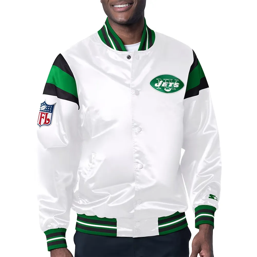NY Jets Midweight White Satin Jacket NY Jets Midweight White Satin Jacket