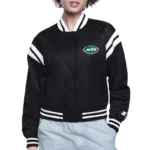 NY Jets Printed Logo Varsity Satin Jacket