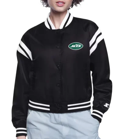 NY Jets Printed Logo Varsity Satin Jacket