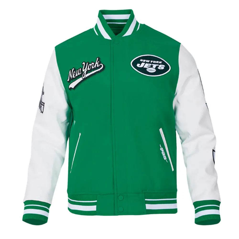 NY Jets Script Tail Classic Rib Varsity Jacket NY Jets Script Tail Classic Rib Varsity Jacket