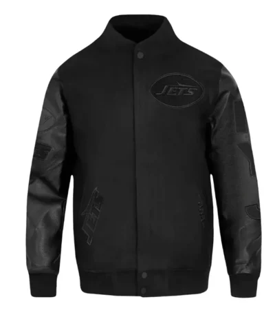 NY Jets Triple Black Varsity Wool-Leather Jacket
