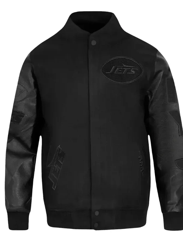 NY Jets Triple Black Varsity Wool-Leather Jacket