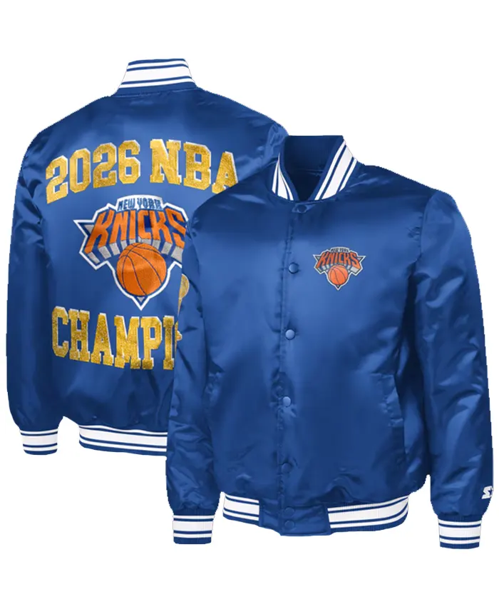 NY Knicks 2026 Finals Champions Blue Satin Starter Jacket NY Knicks 2026 Finals Champions Blue Satin Starter Jacket