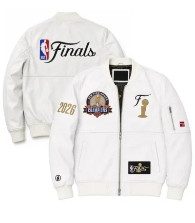 NY Knicks 2026 Finals Champions Team White Leather Jacket