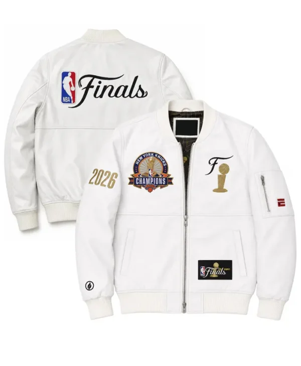 NY Knicks 2026 Finals Champions Team White Leather Jacket