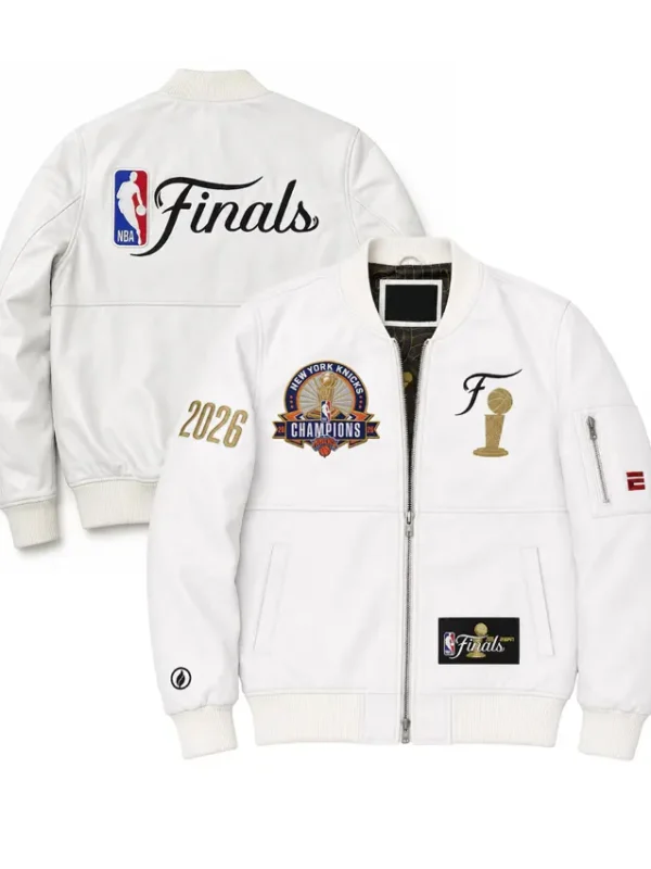 NY Knicks 2026 Finals Champions Team White Leather Jacket