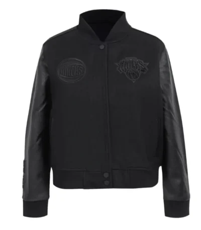 NY Knicks Triple Black Varsity Wool-Leather Jacket
