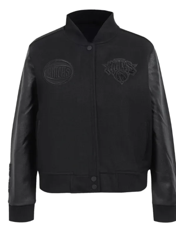 NY Knicks Triple Black Varsity Wool-Leather Jacket