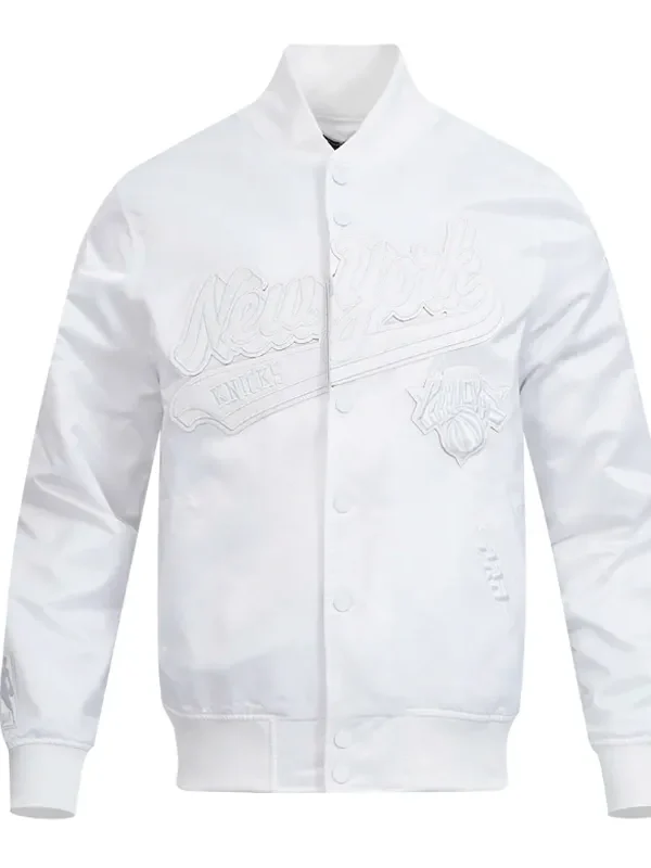 NY Knicks White Out Satin Jacket