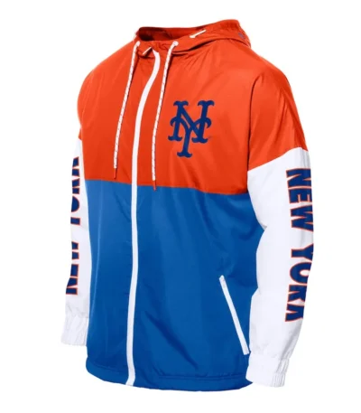 NY Mets Color Block Royal-Orange Hoodie Windbreaker