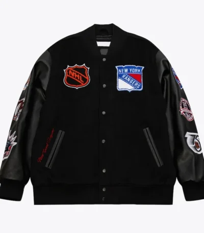 NY Rangers Black Out Team Logo Varsity Jacket