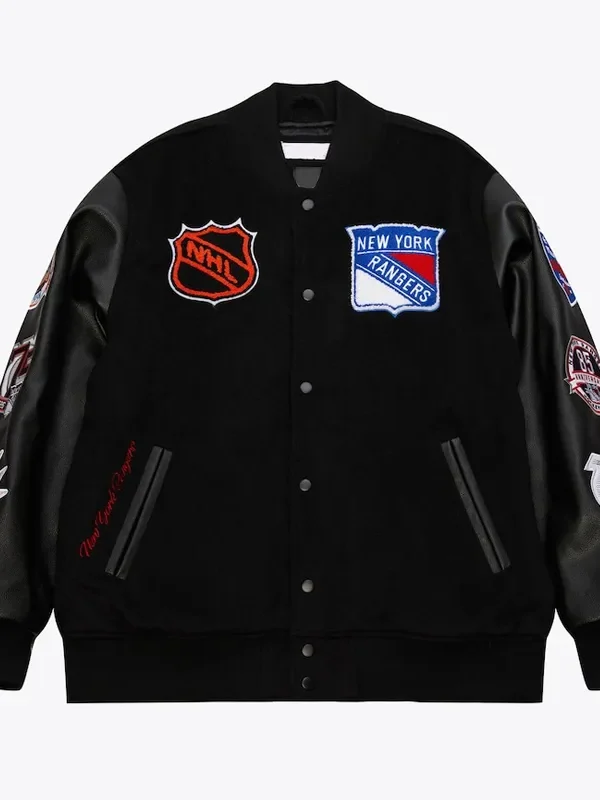 NY Rangers Black Out Team Logo Varsity Jacket