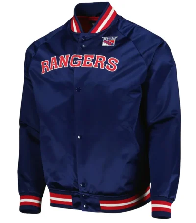 NY Rangers Bomber Navy Blue Satin Jacket