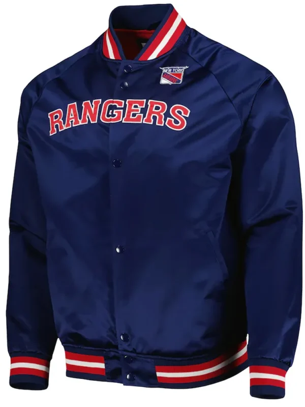 NY Rangers Bomber Navy Blue Satin Jacket