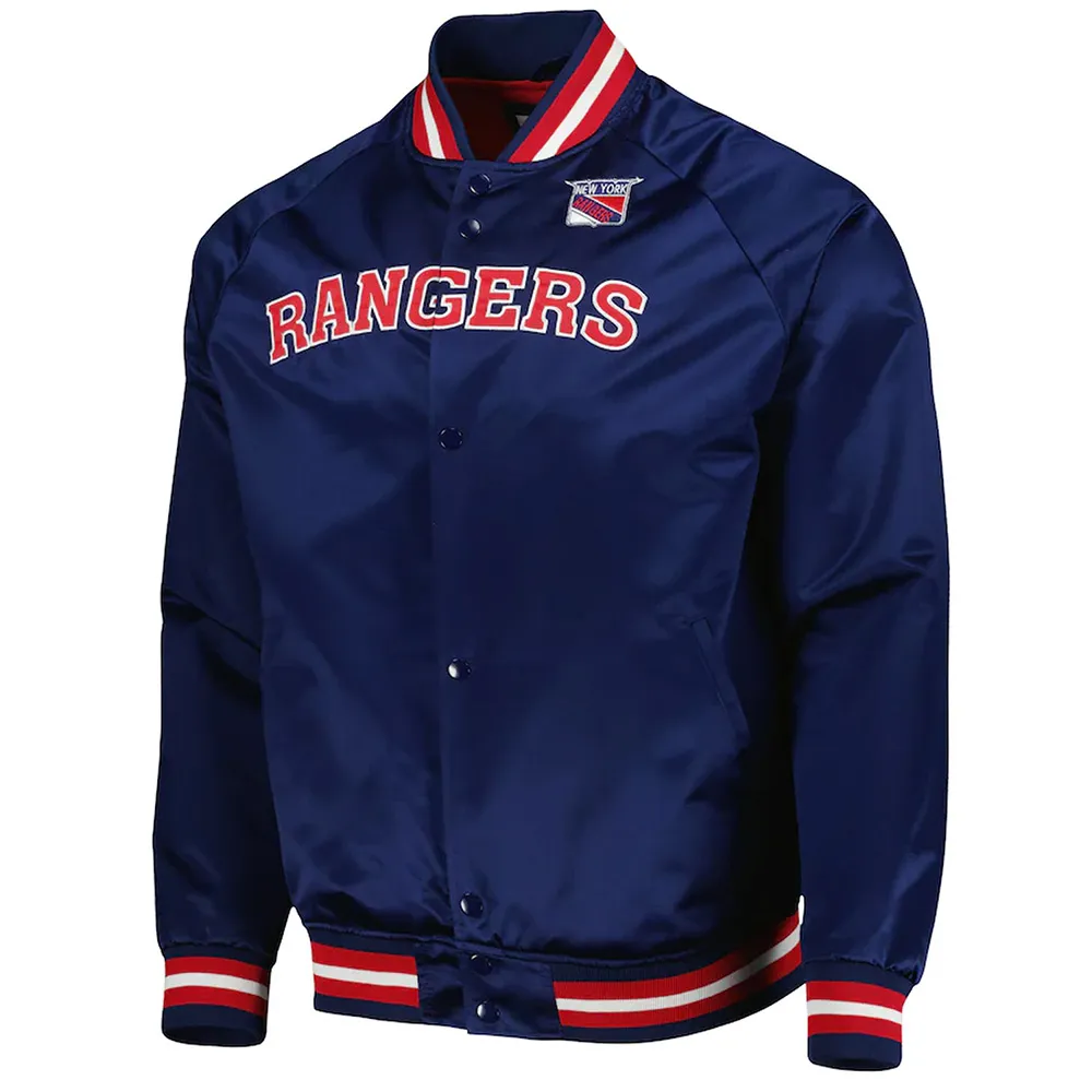 NY Rangers Bomber Navy Blue Satin Jacket NY Rangers Bomber Navy Blue Satin Jacket