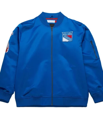 NY Rangers Current Logo Royal Bomber Satin Jacket