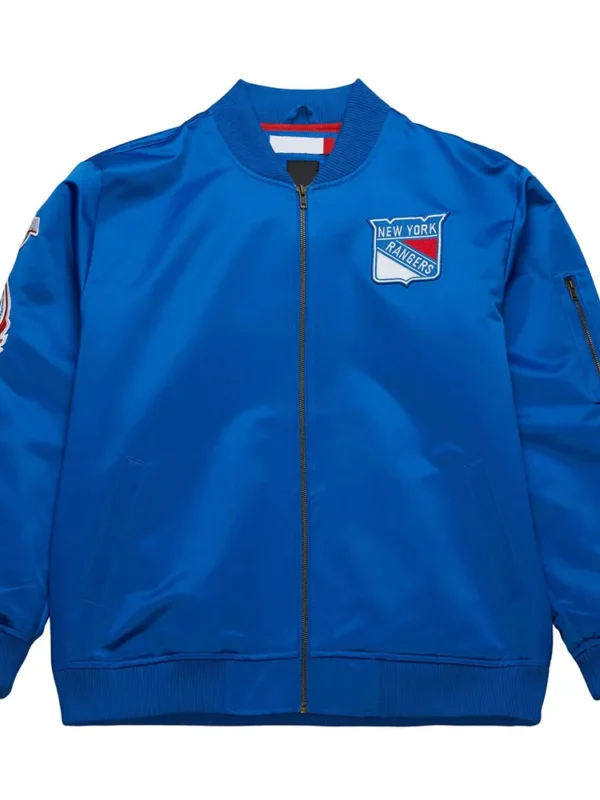 NY Rangers Current Logo Royal Bomber Satin Jacket