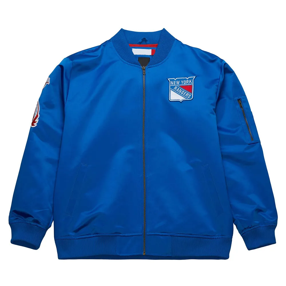 NY Rangers Current Logo Royal Bomber Satin Jacket NY Rangers Current Logo Royal Bomber Satin Jacket