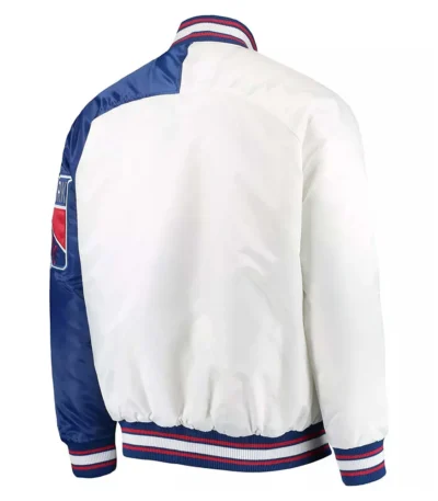 NY Rangers Dugout Championship Blue and White Varsity Satin Jacket