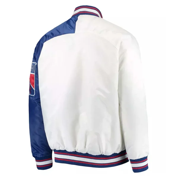 NY Rangers Dugout Championship Blue and White Varsity Satin Jacket