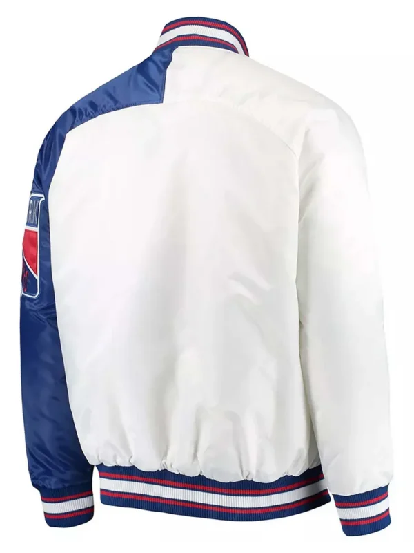 NY Rangers Dugout Championship Blue and White Varsity Satin Jacket
