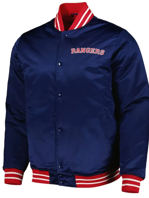 NY Rangers Navy Blue Heavyweight Satin Jacket