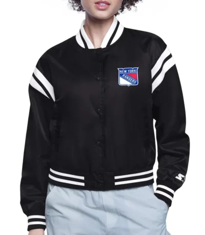 NY Rangers Printed Logo Varsity Satin Jacket