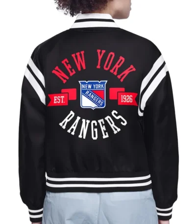 NY Rangers Printed Logo Varsity Satin Jacket