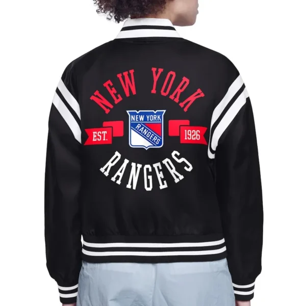 NY Rangers Printed Logo Varsity Satin Jacket