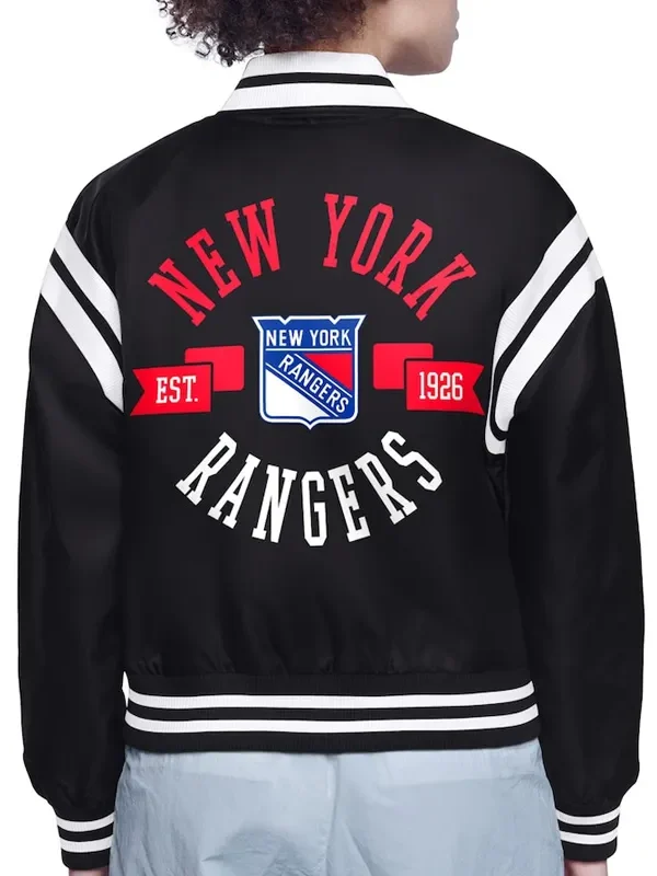 NY Rangers Printed Logo Varsity Satin Jacket