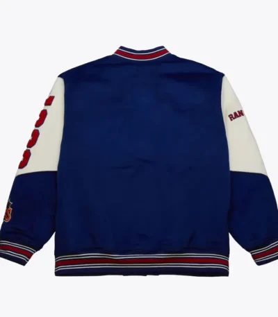 NY Rangers Team History Blue Vintage Logo Varsity Jacket