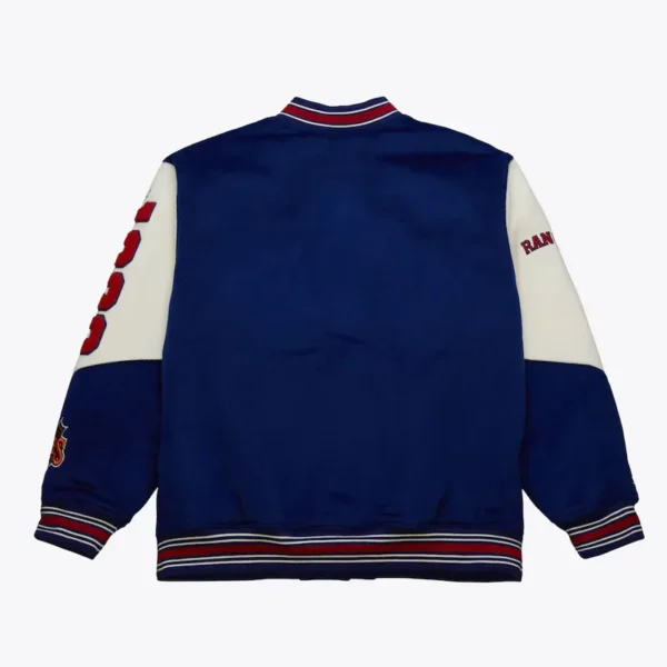 NY Rangers Team History Blue Vintage Logo Varsity Jacket