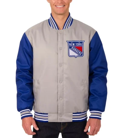 NY Rangers Two Hit Poly-Twill Gray and Blue Jacket