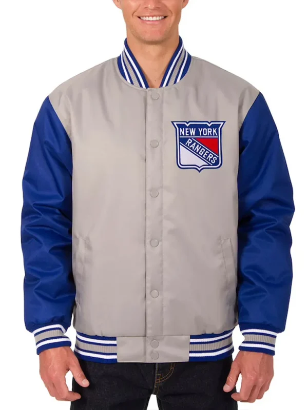 NY Rangers Two Hit Poly-Twill Gray and Blue Jacket